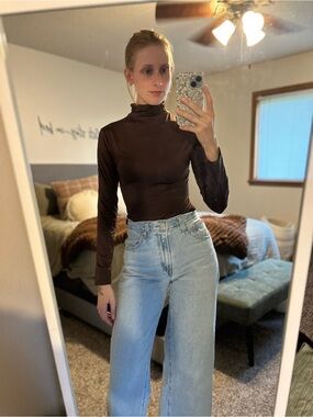 Brown Long Sleeve Turtleneck Top